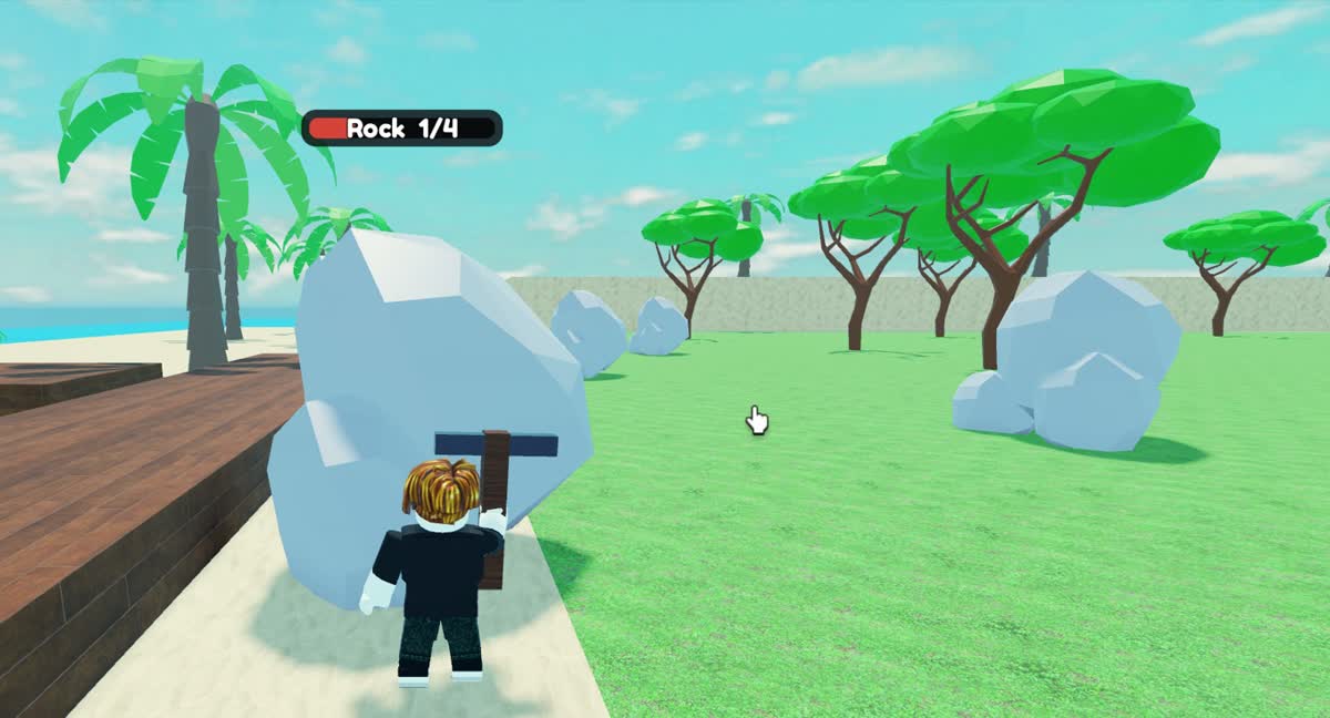 Mining a rock with a pickaxe